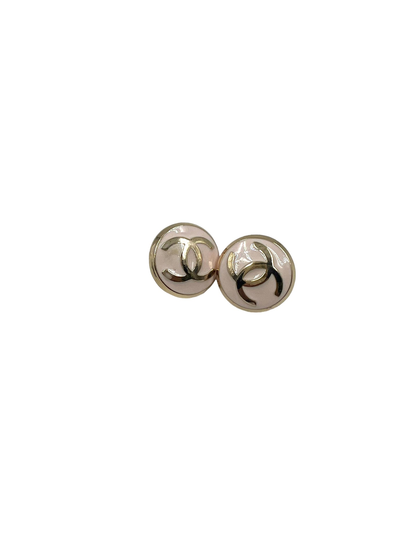 Repurposed CC Blush Pink Round Logo Stud Earrings