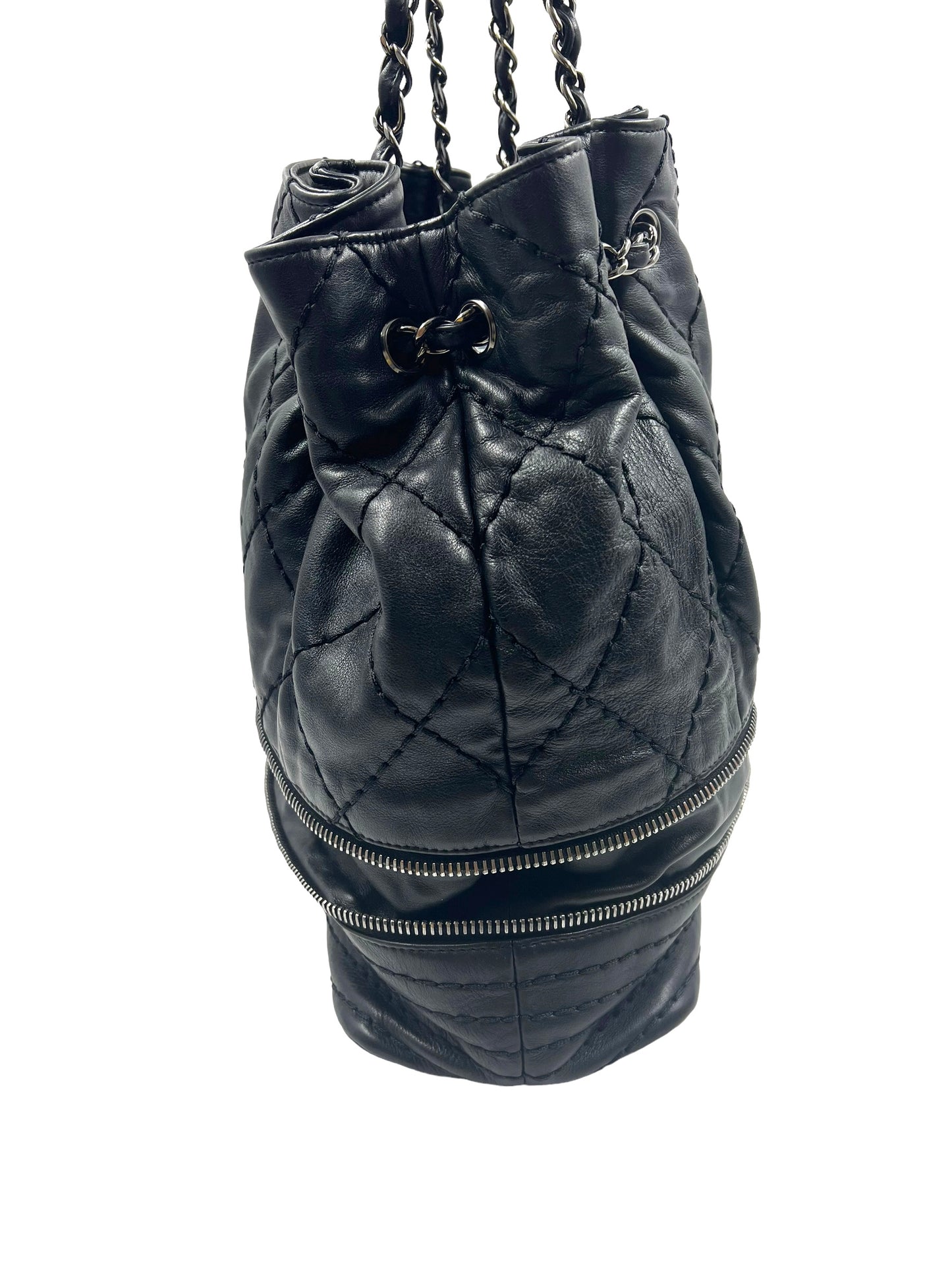 Chanel Black Leather 2006-2008 Expandable Ligne Bag