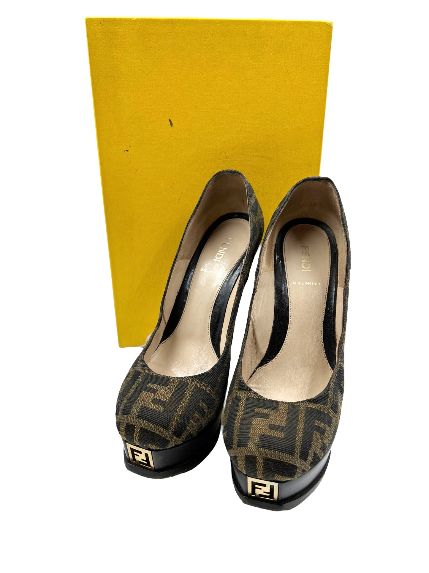 Fendi Size 39.5 Zucca Print 'Fendista' Platform Heels