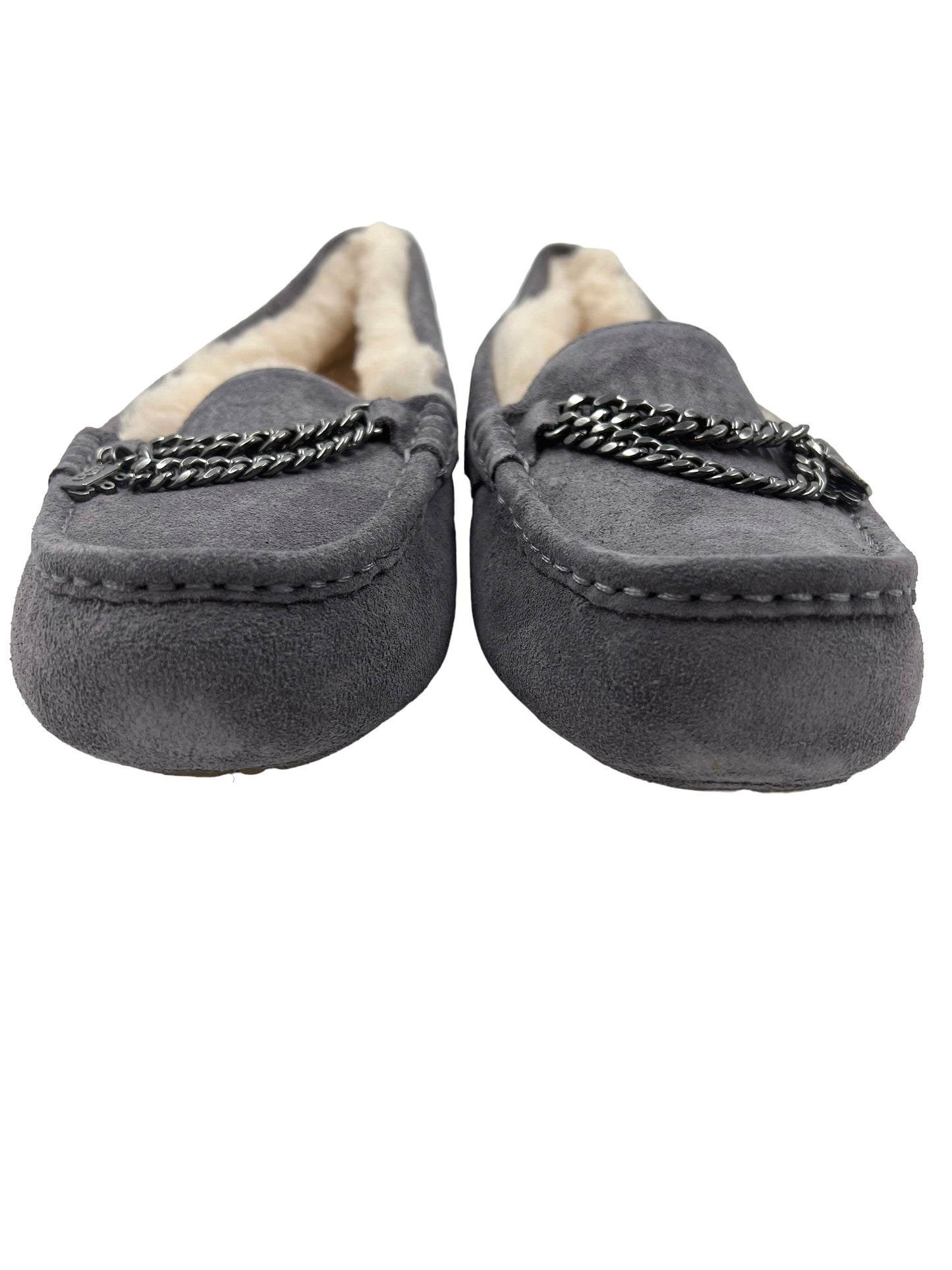 Ugg Gray Suede Size 9 Ansley Chain Moccasin Slippers