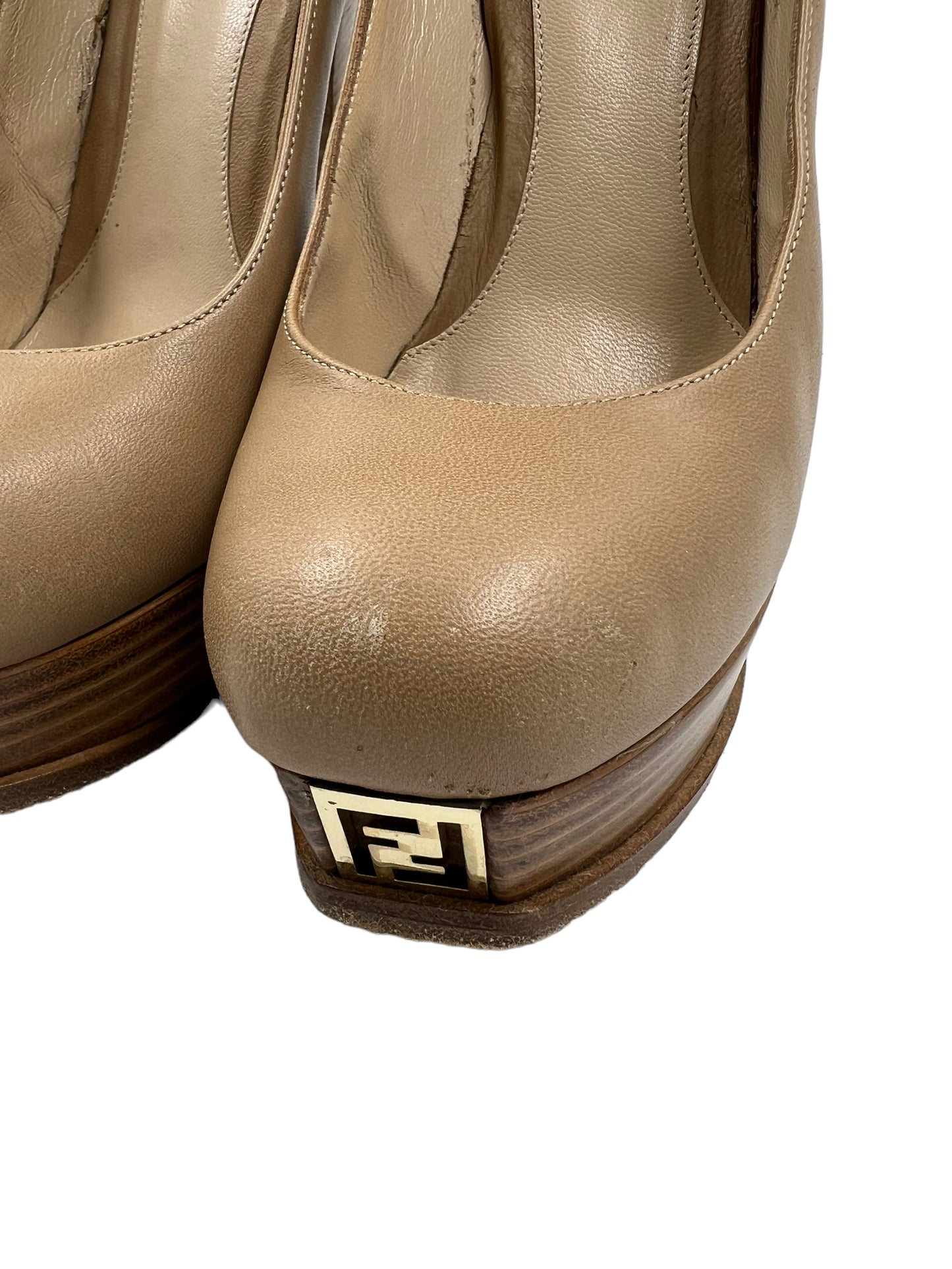 Fendi Size 39.5 Nude Leather 'Fendista' Platform Heels