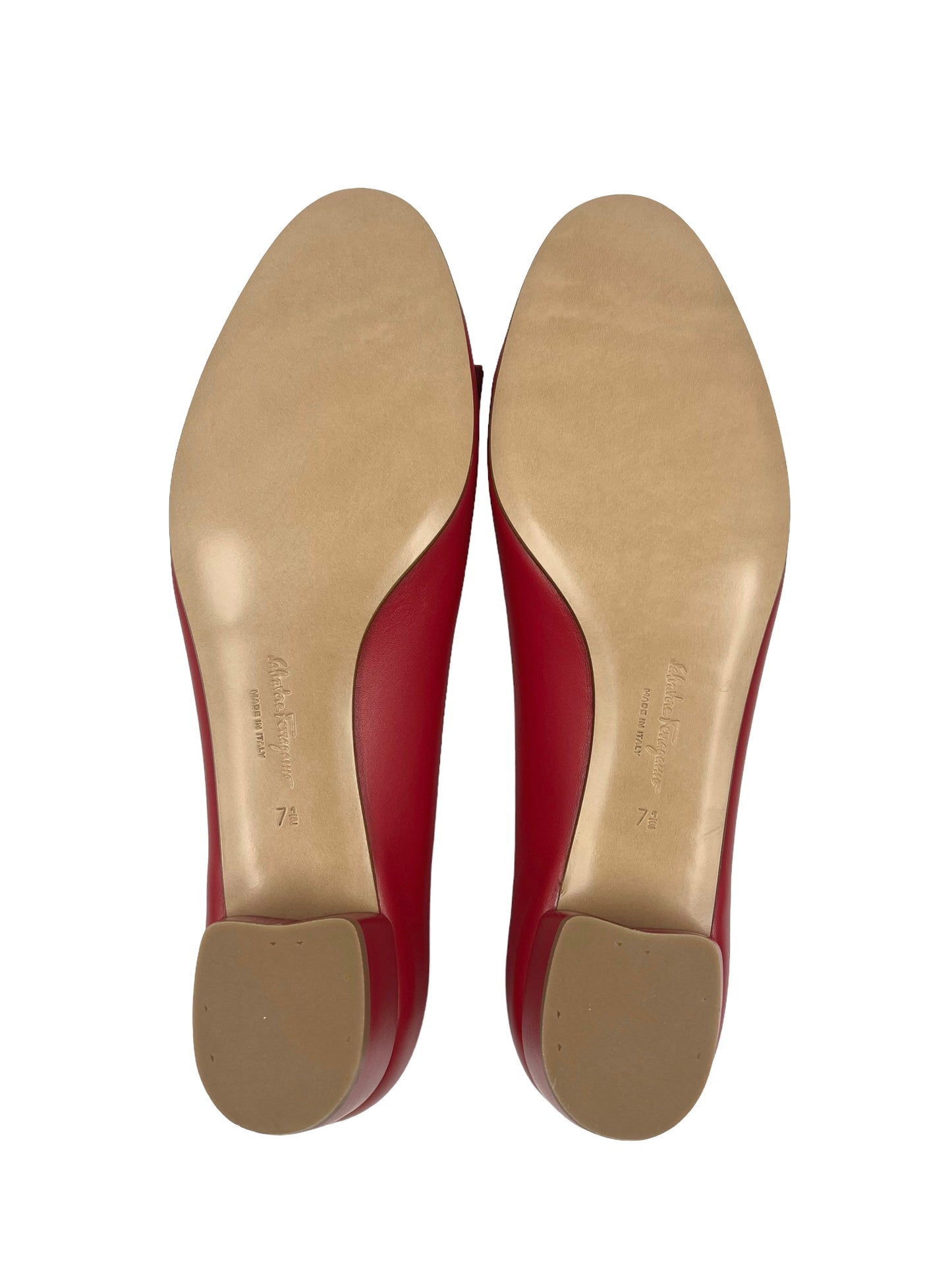 Ferragamo Size 7.5 Red Leather Vara Bow Flats