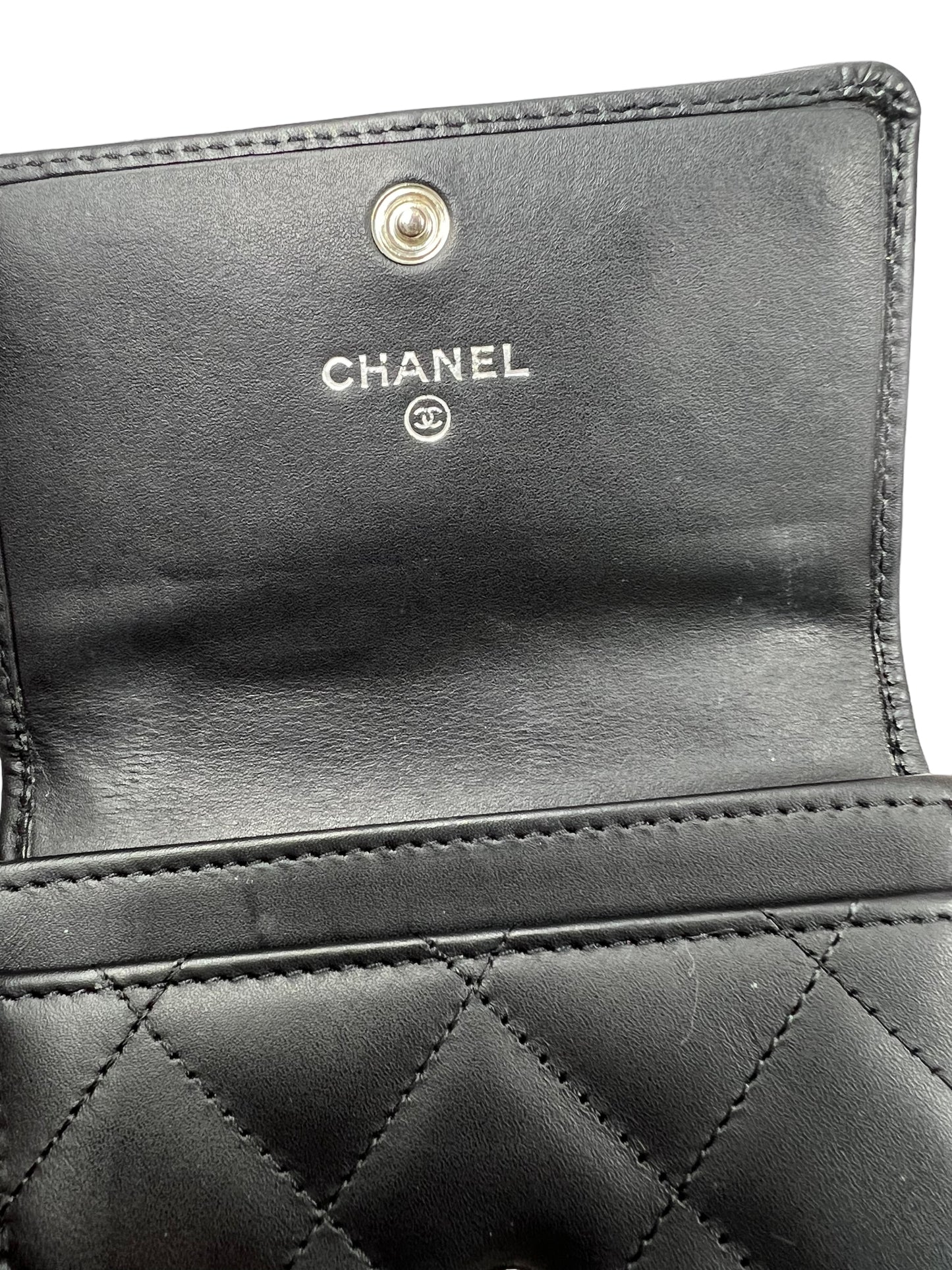 Chanel 2014 Black Quilted Lambskin Cambon Card Holder Wallet