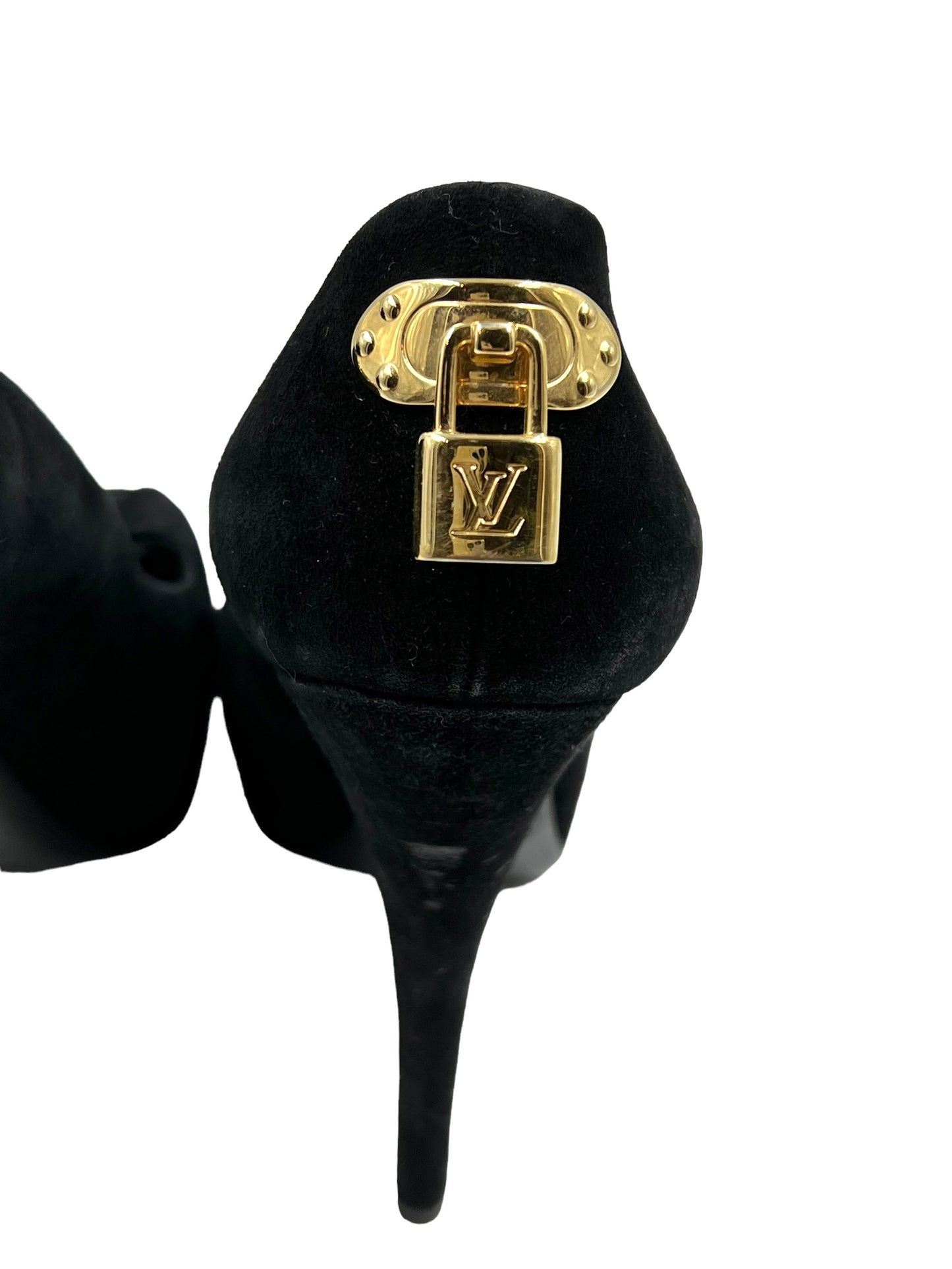 Louis Vuitton Black Suede 'Oh Really!' Size 39.5 Lock Heels