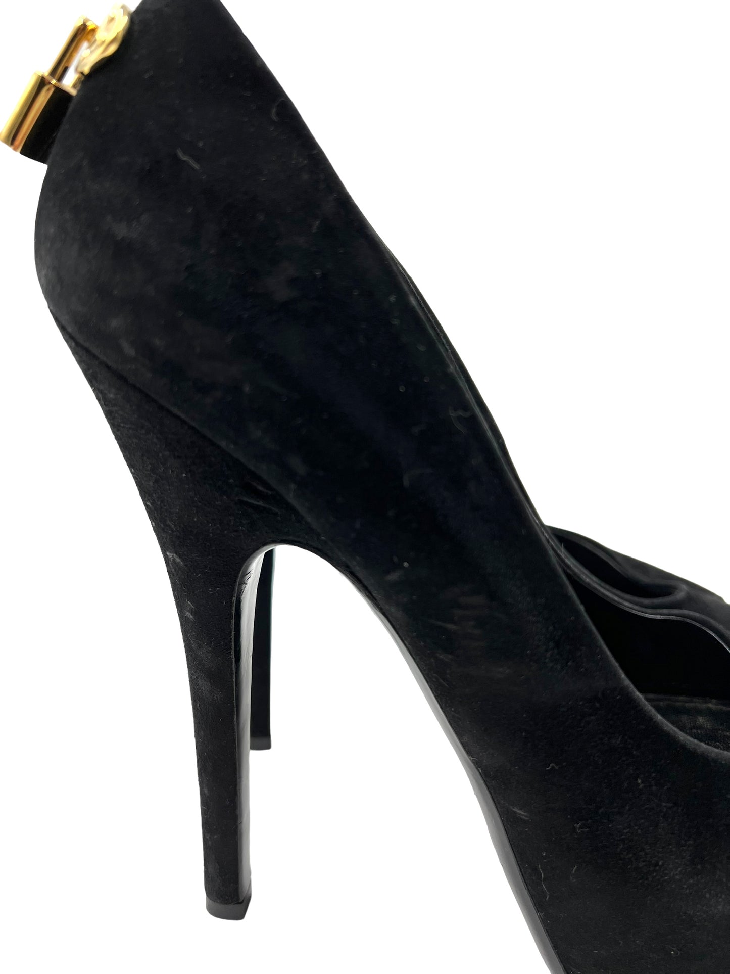 Louis Vuitton Black Suede 'Oh Really!' Size 39.5 Lock Heels
