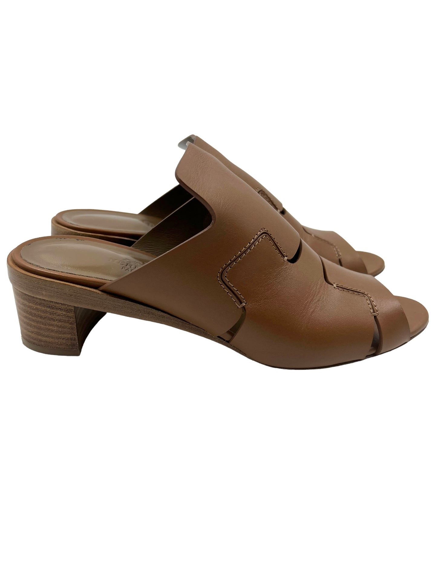 Hermes Tan Leather Size 39.5 'Right Mule' Sandals