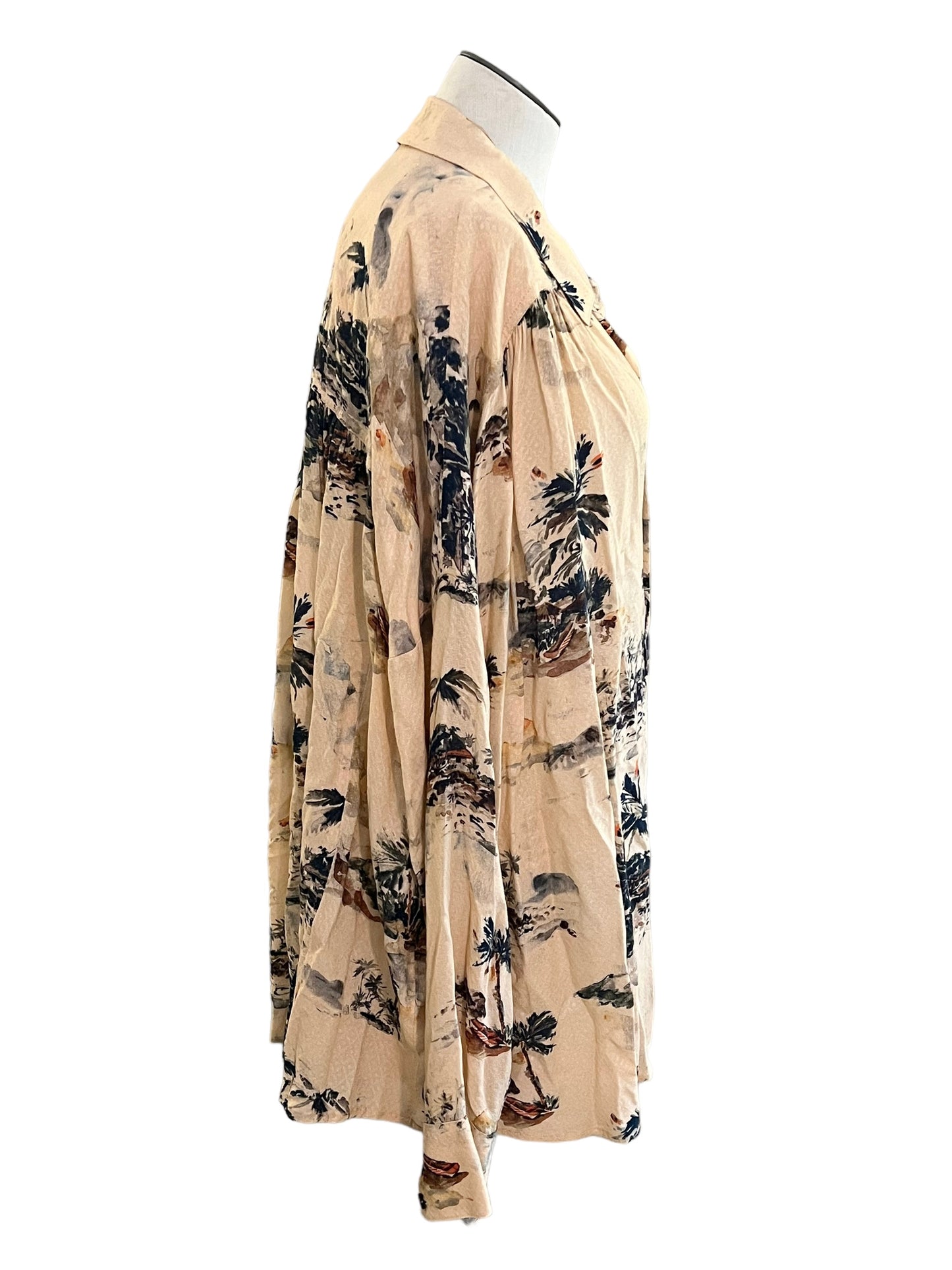 Free People Size L Beige Print Blouse