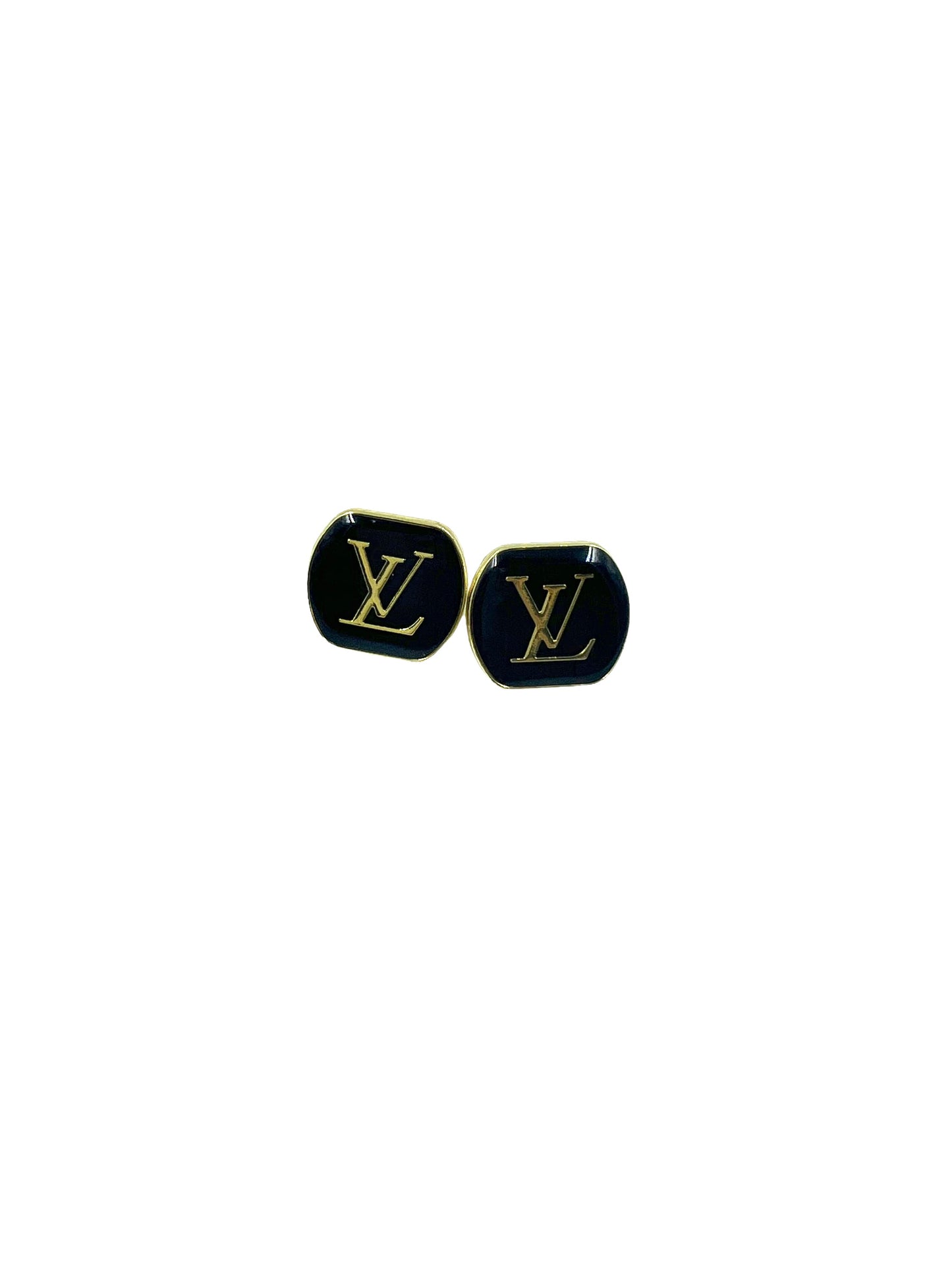 Repurposed Black Logo Stud Earrings