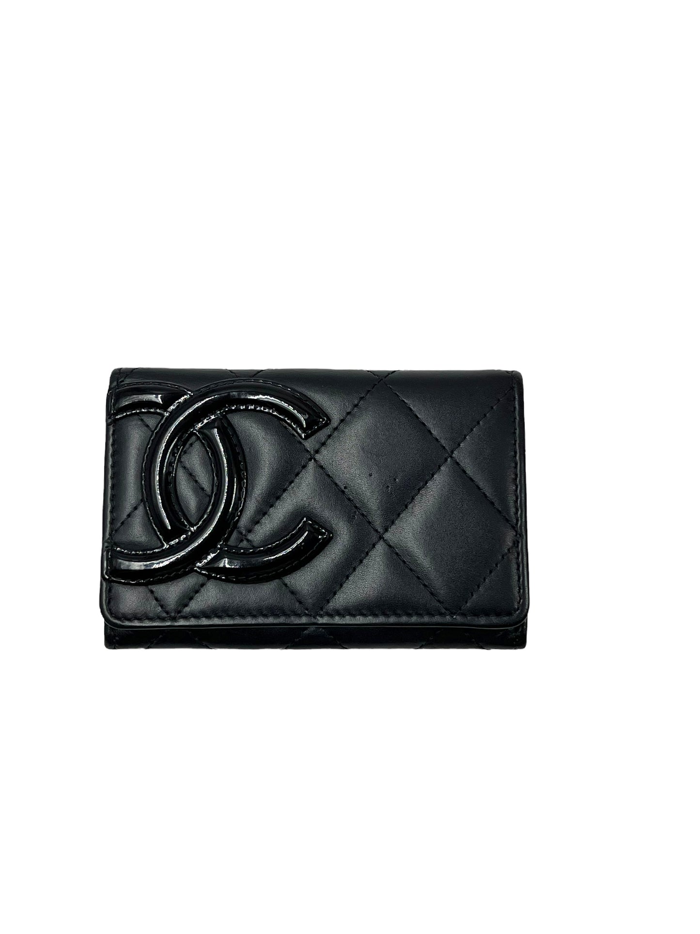 Chanel 2014 Black Quilted Lambskin Cambon Card Holder Wallet