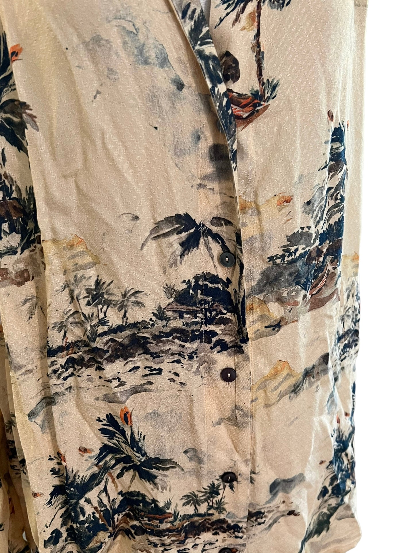 Free People Size L Beige Print Blouse