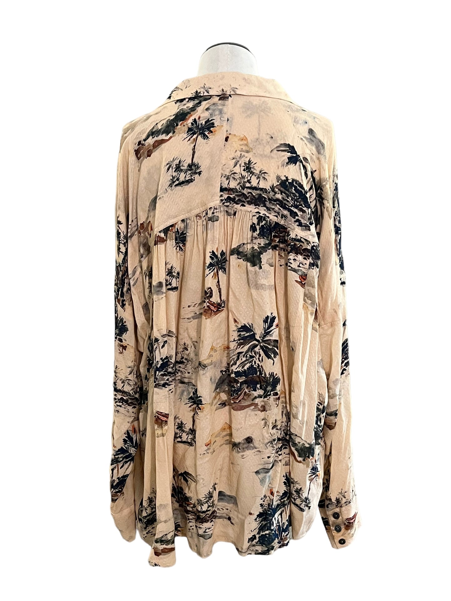 Free People Size L Beige Print Blouse