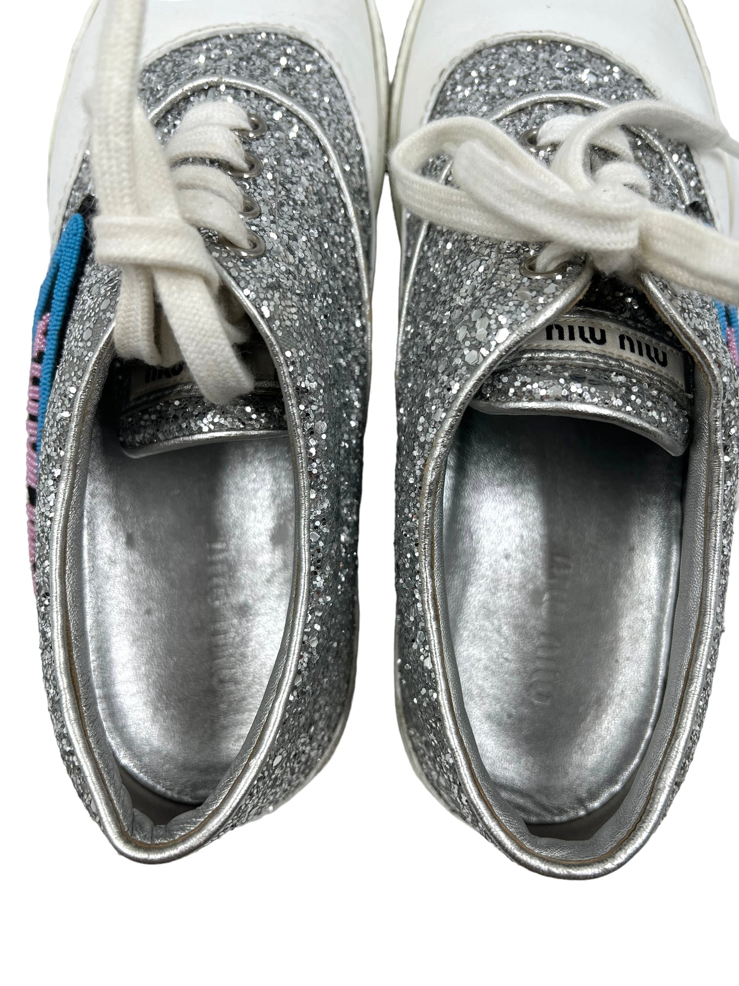 Miu Miu Silver Size 39 Low Top Glitter Sneakers