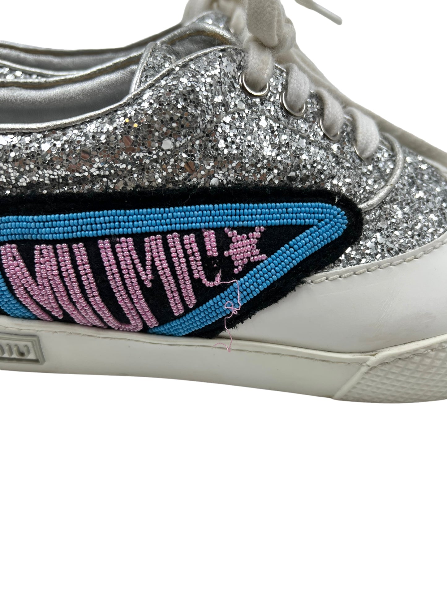 Miu Miu Silver Size 39 Low Top Glitter Sneakers