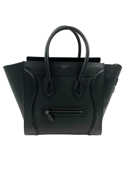 Celine Black Drummed Leather Mini Luggage Tote