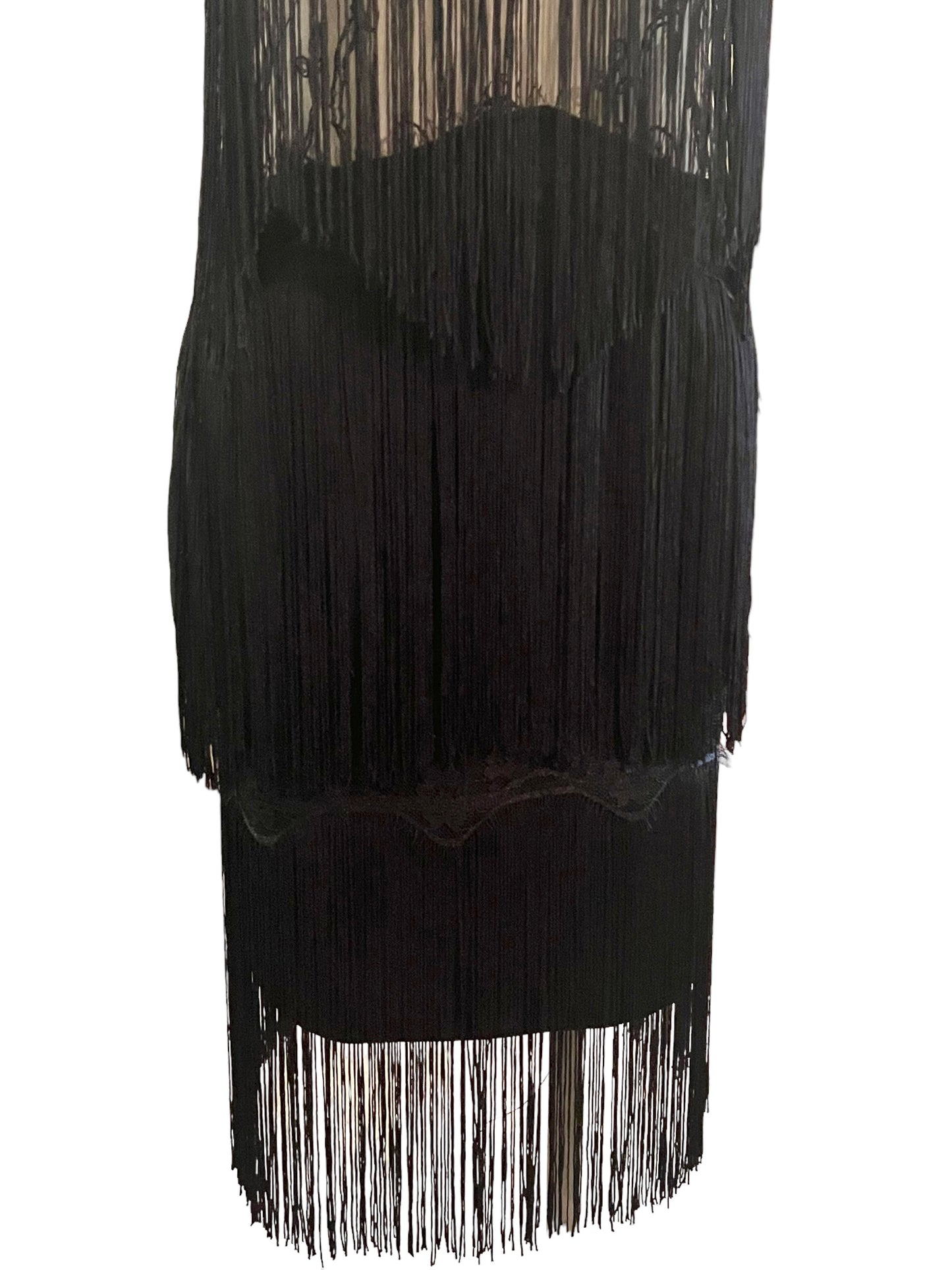 Aakaa Size L Black Fringe Lace Dress