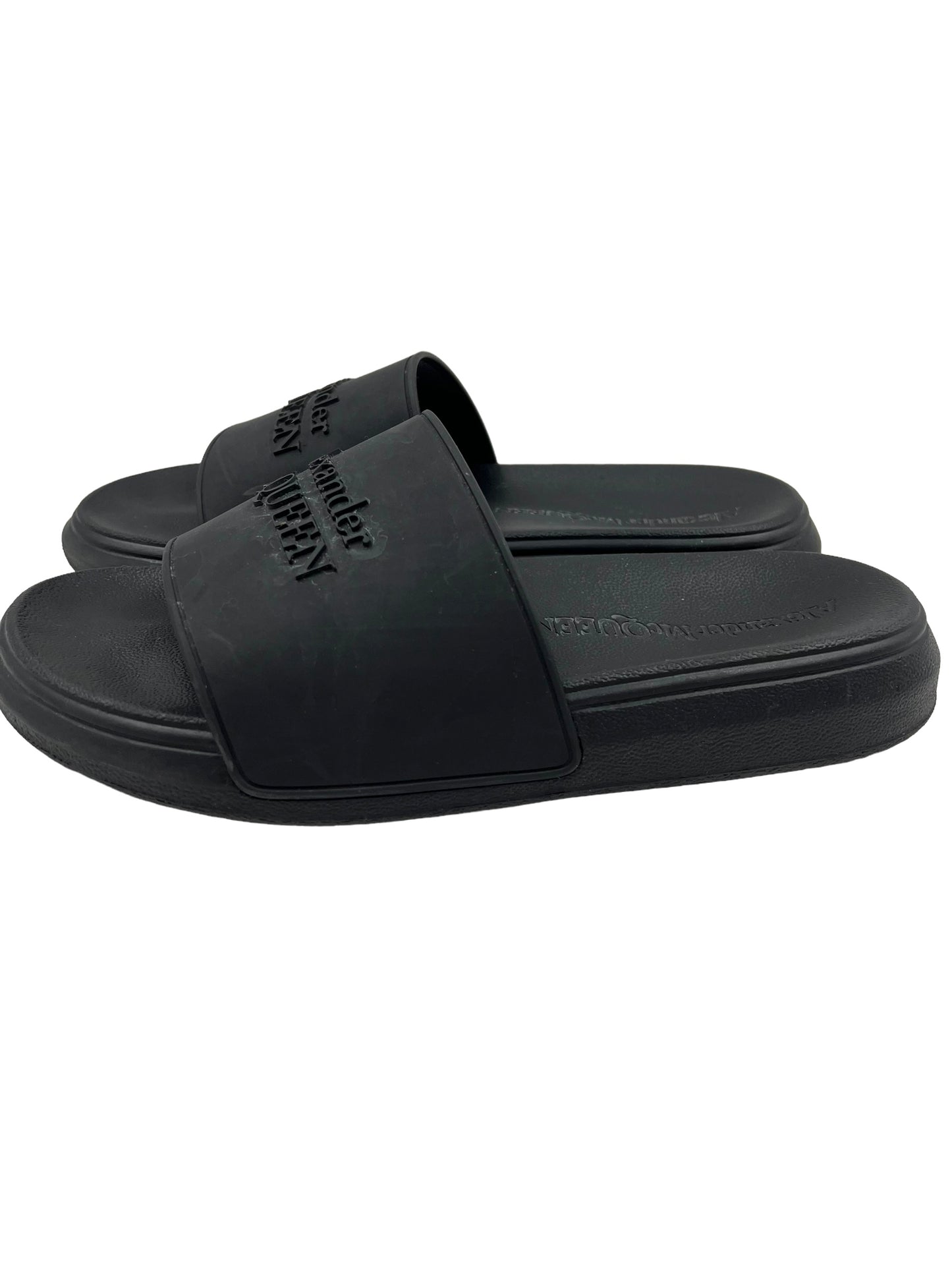 Alexander McQueen Size 40 Black Logo Pool Slides