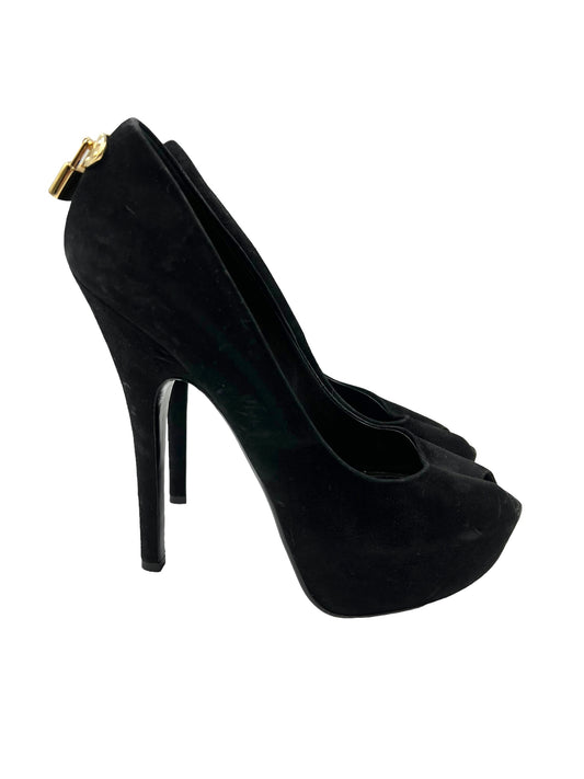 Louis Vuitton Black Suede 'Oh Really!' Size 39.5 Lock Heels