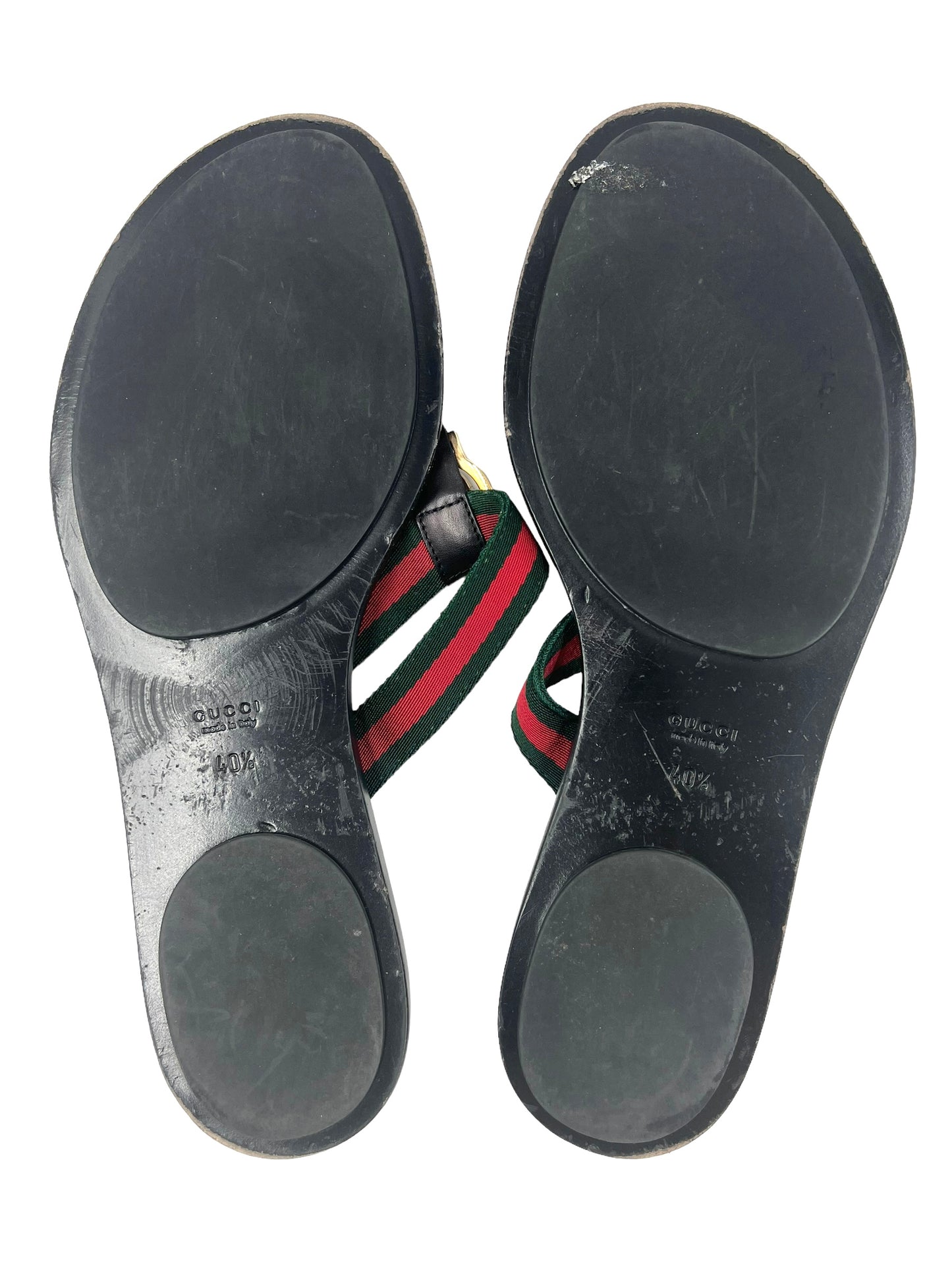 Gucci Size 40.5 Black Leather GG Embossed Thong Sandals