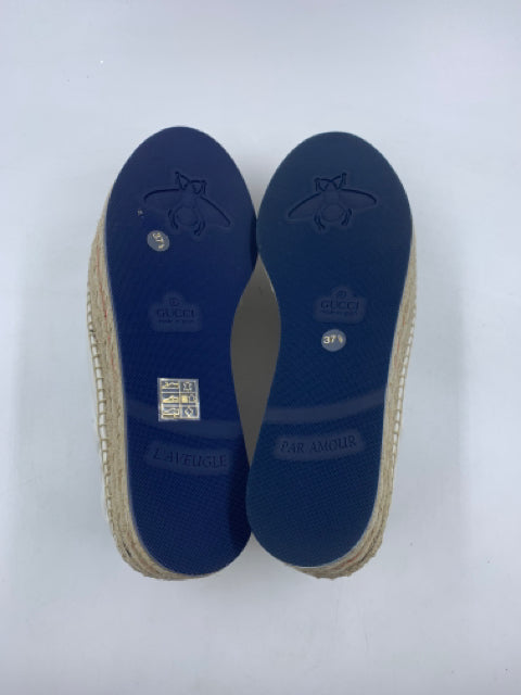 Gucci White Leather Quilted Platform Size 37.5 Espadrilles