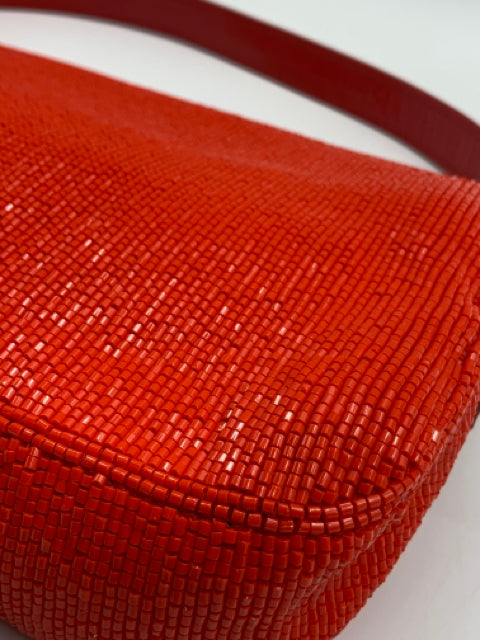 Fendi Red Beaded Baguette Shoulder Bag