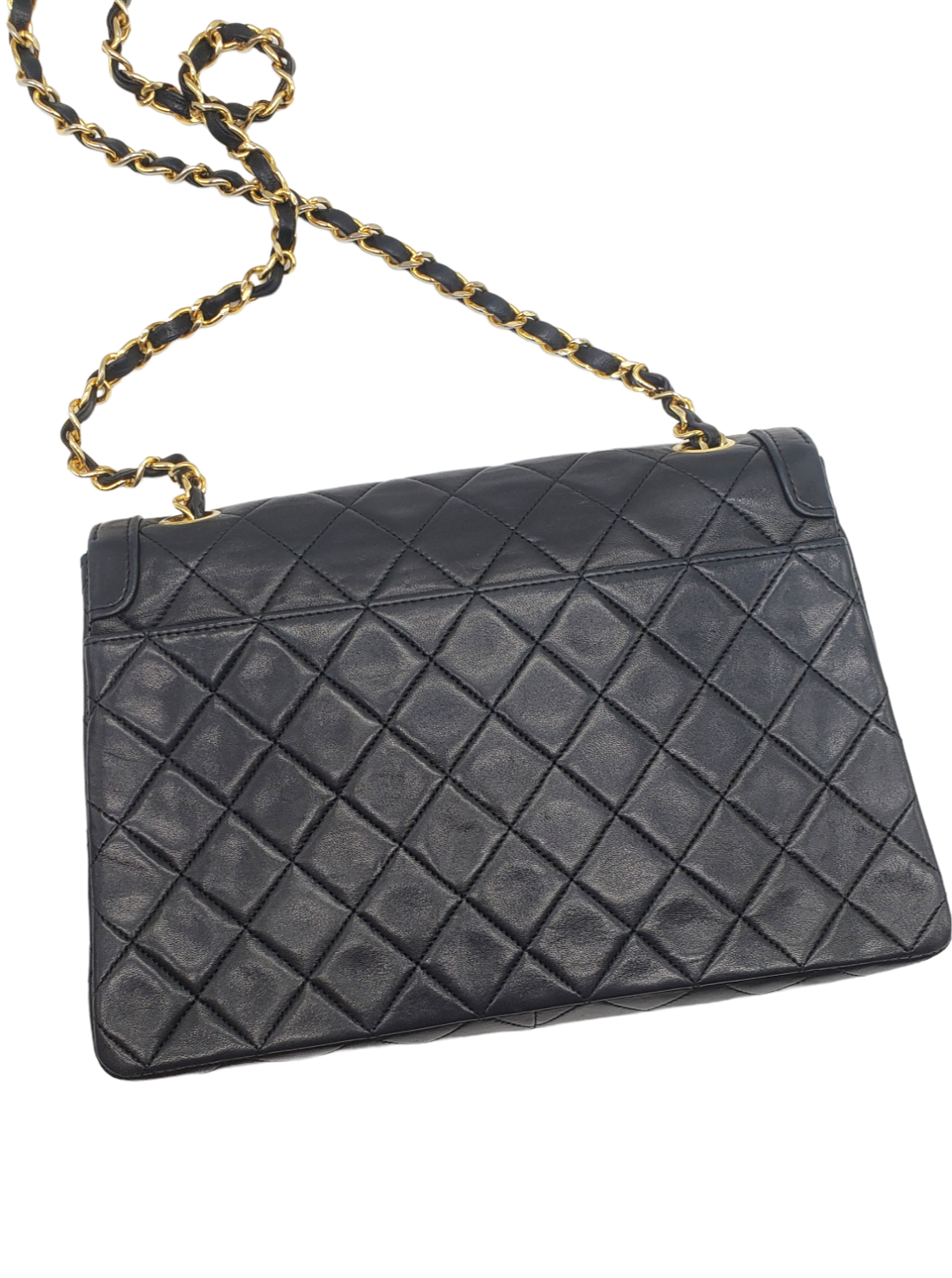 Chanel Black Vintage Lambskin 1989-1991 Quilted Trapeze Shoulder Bag