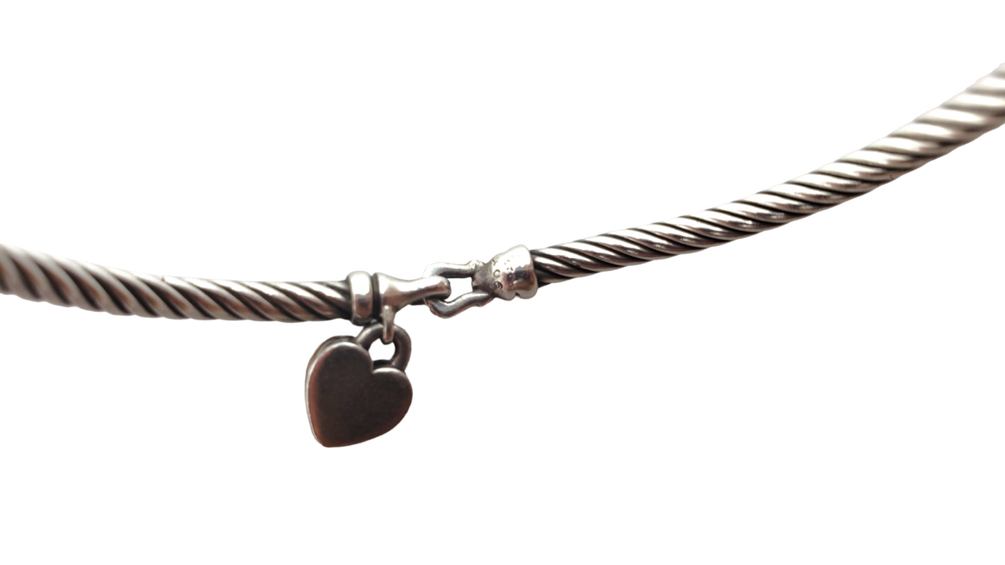 David Yurman Sterling Silver Cable Collectibles 3mm Diamond Heart Lock Bracelet