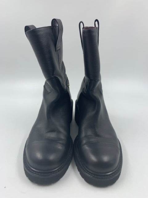 Chanel Black Calfskin CC Logo Size 37 Moto Boots