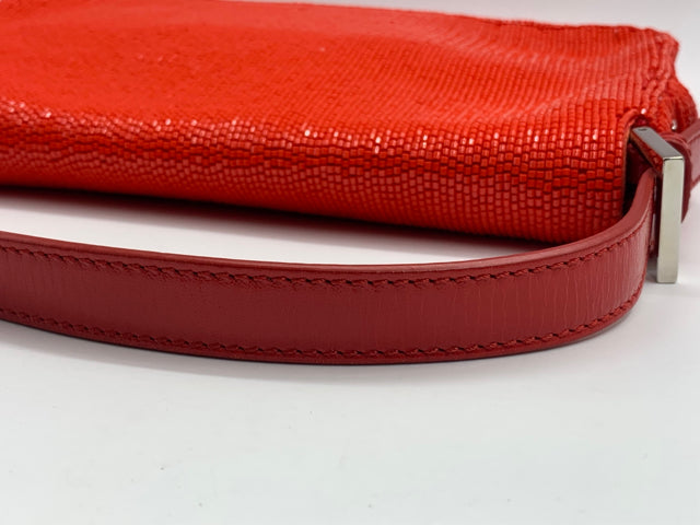 Fendi Red Beaded Baguette Shoulder Bag