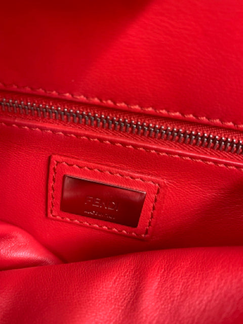 Fendi Red Leather Mini Studded Peekaboo Handbag