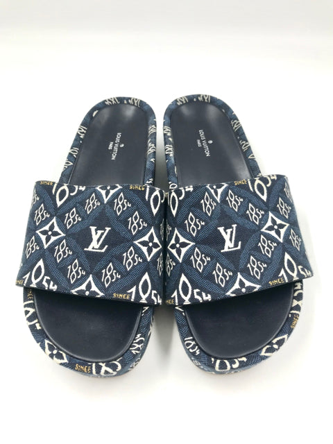 Louis Vuitton Blue Jacquard Since 1854 Size 38 Mules