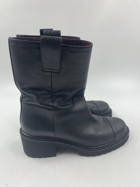 Chanel Black Calfskin CC Logo Size 37 Moto Boots