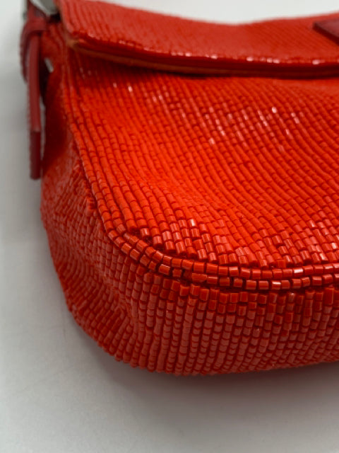 Fendi Red Beaded Baguette Shoulder Bag