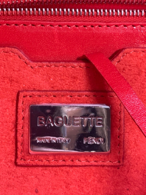 Fendi Red Beaded Baguette Shoulder Bag