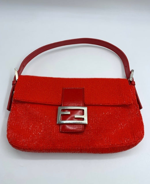 FENDI Vintage Red Leather Baguette Bag