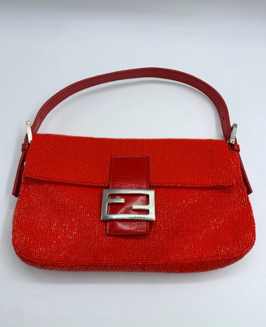 RARE Vintage Fendi Beaded Beaded Baguette Bag With Leather Strap