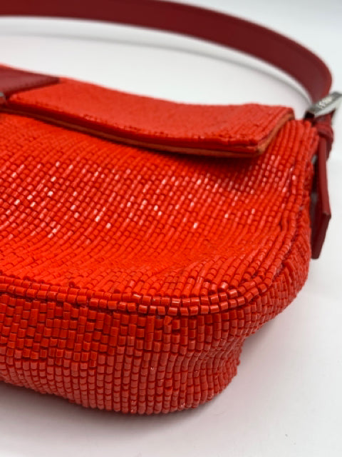 Fendi Red Beaded Baguette Shoulder Bag