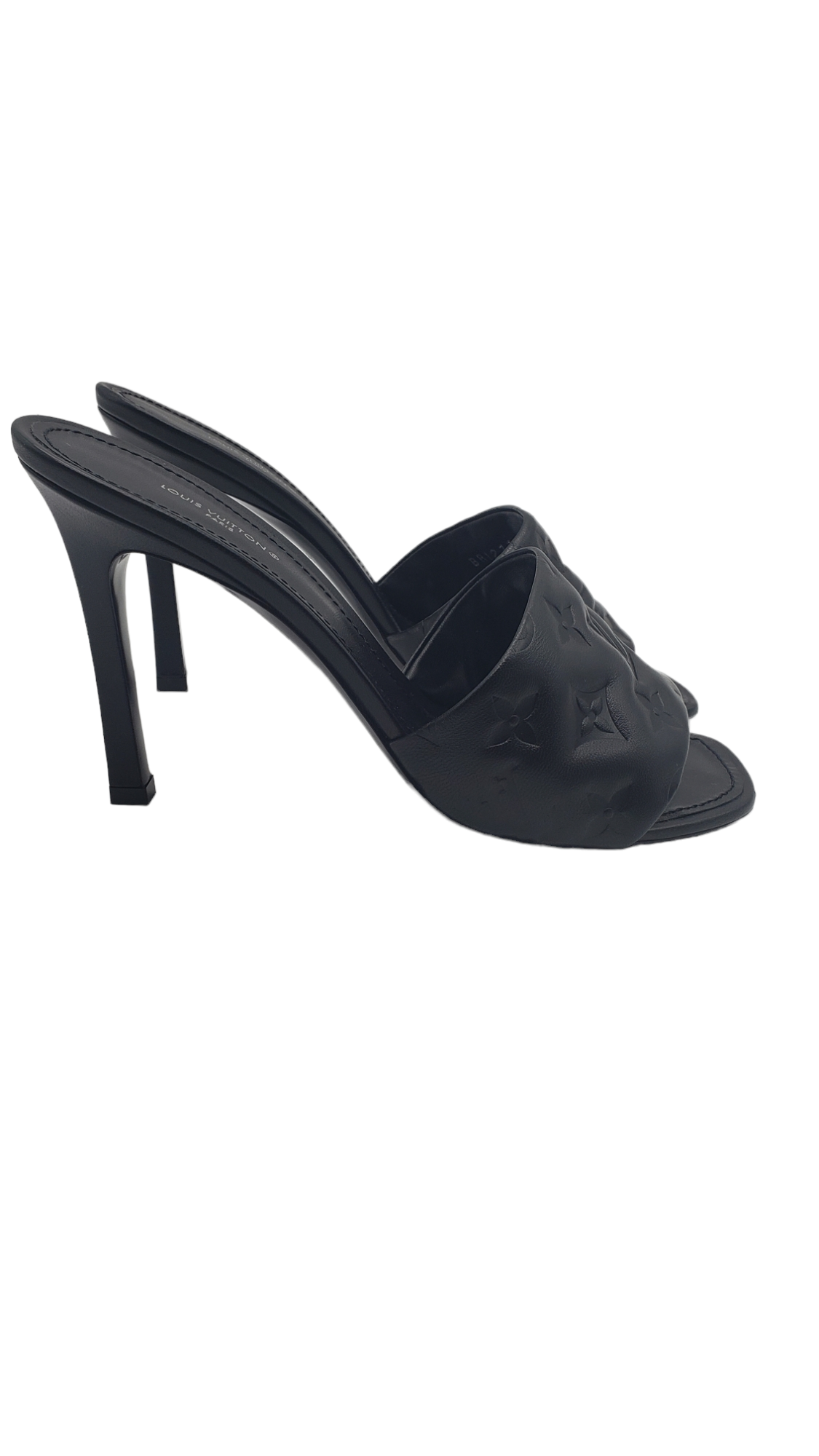 Louis Vuitton Black Leather Embossed Revival Size 40 Mules