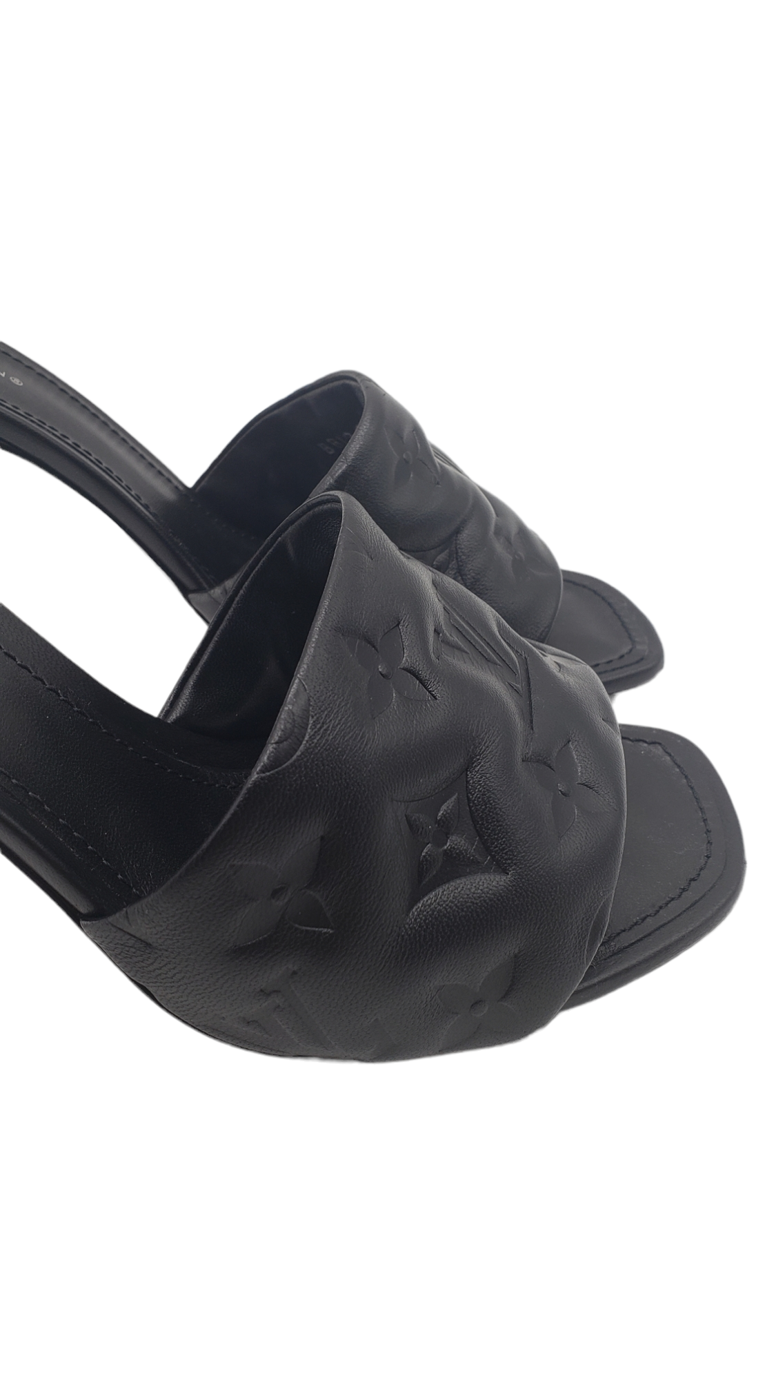 Louis Vuitton Black Leather Embossed Revival Size 40 Mules