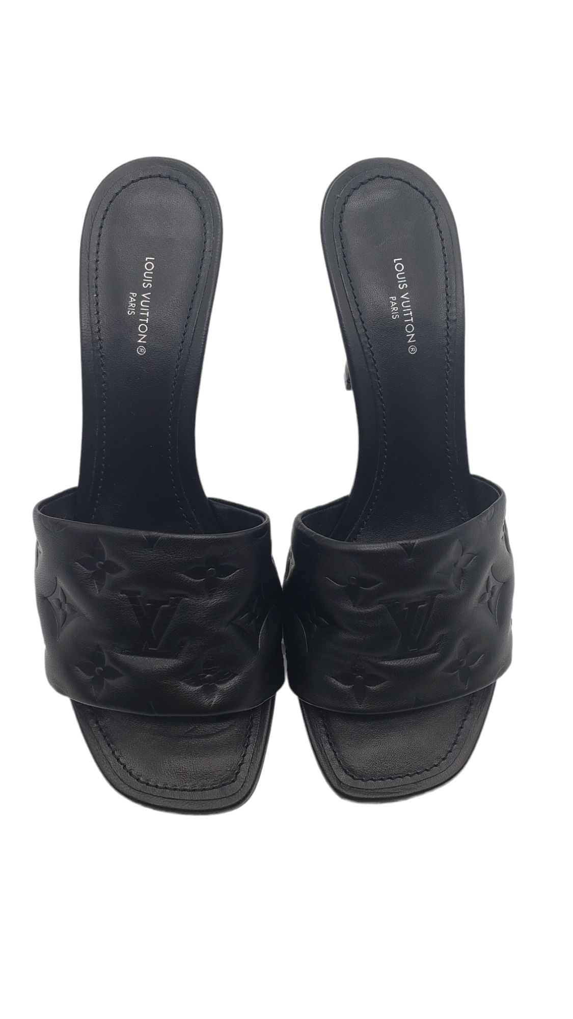 Louis Vuitton Black Leather Embossed Revival Size 40 Mules