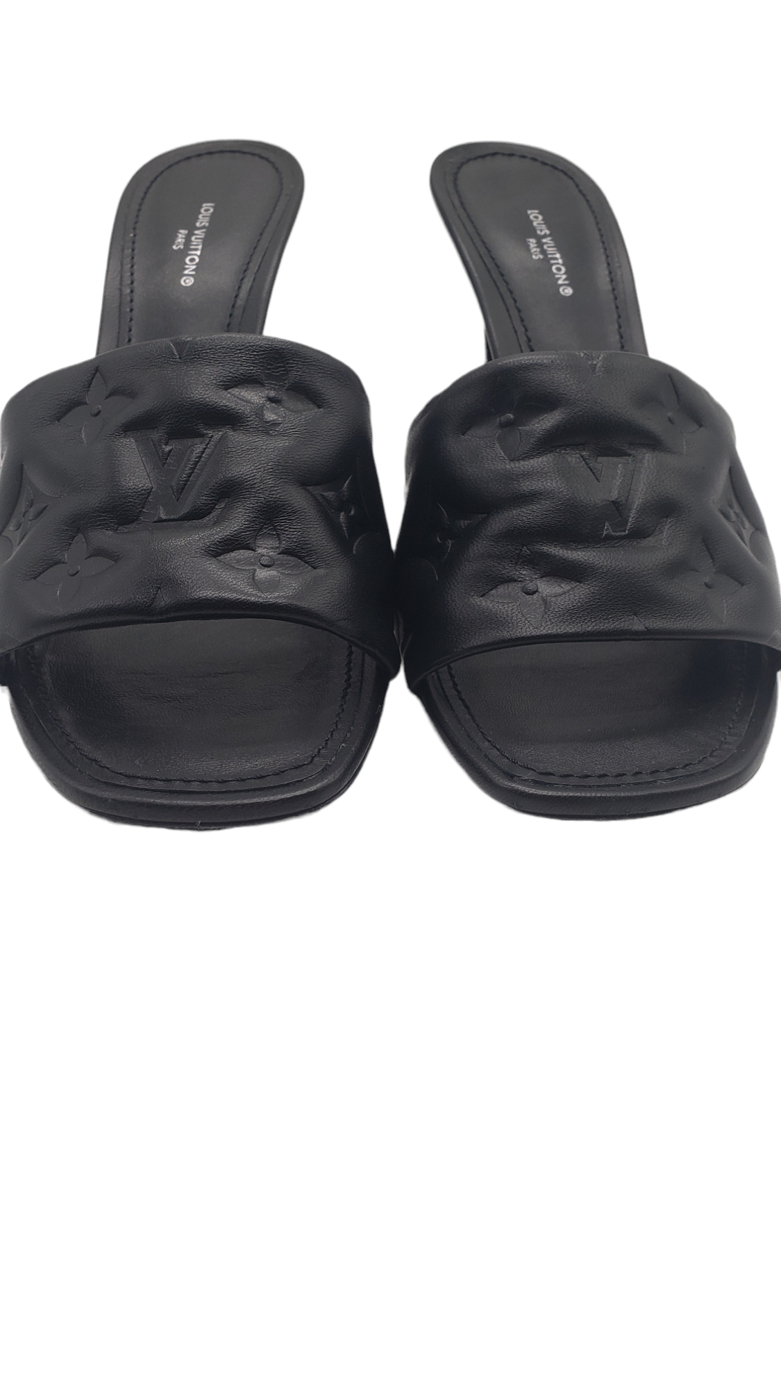Louis Vuitton Black Leather Embossed Revival Size 40 Mules