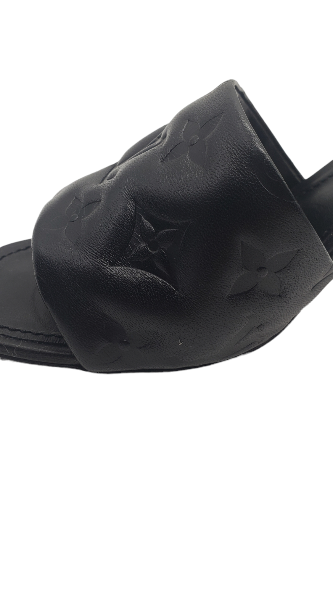 Louis Vuitton Black Leather Embossed Revival Size 40 Mules