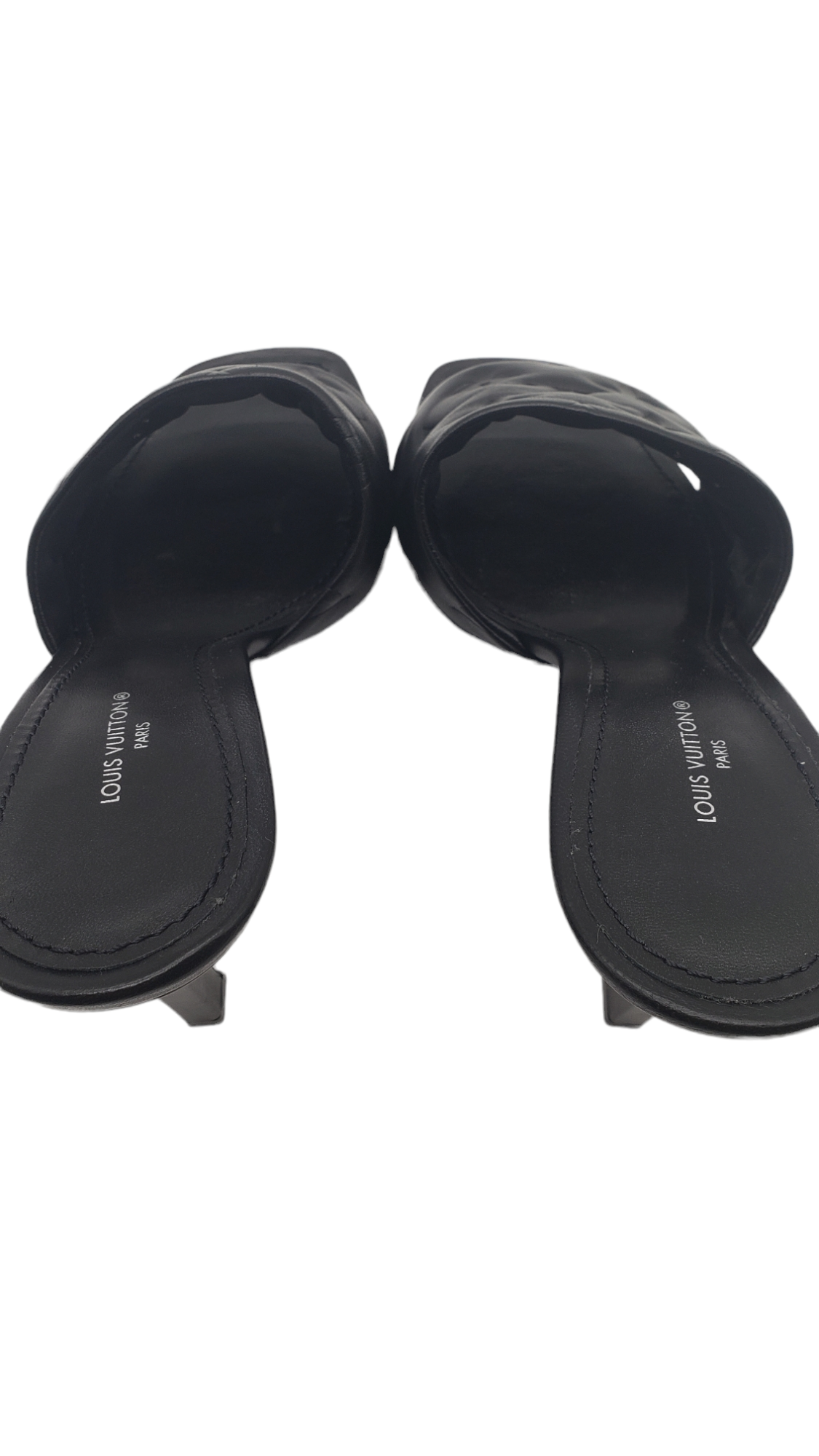 Louis Vuitton Black Leather Embossed Revival Size 40 Mules