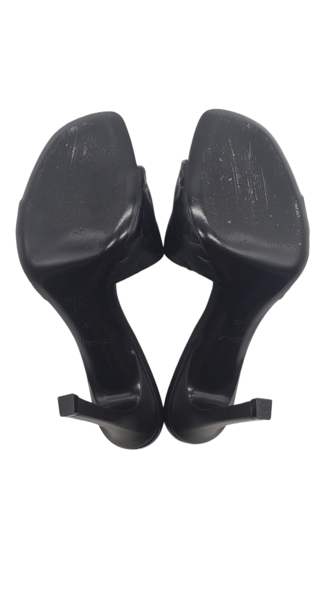 Louis Vuitton Black Leather Embossed Revival Size 40 Mules