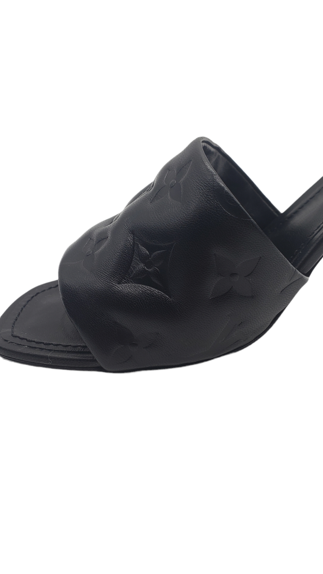 Louis Vuitton Black Leather Embossed Revival Size 40 Mules