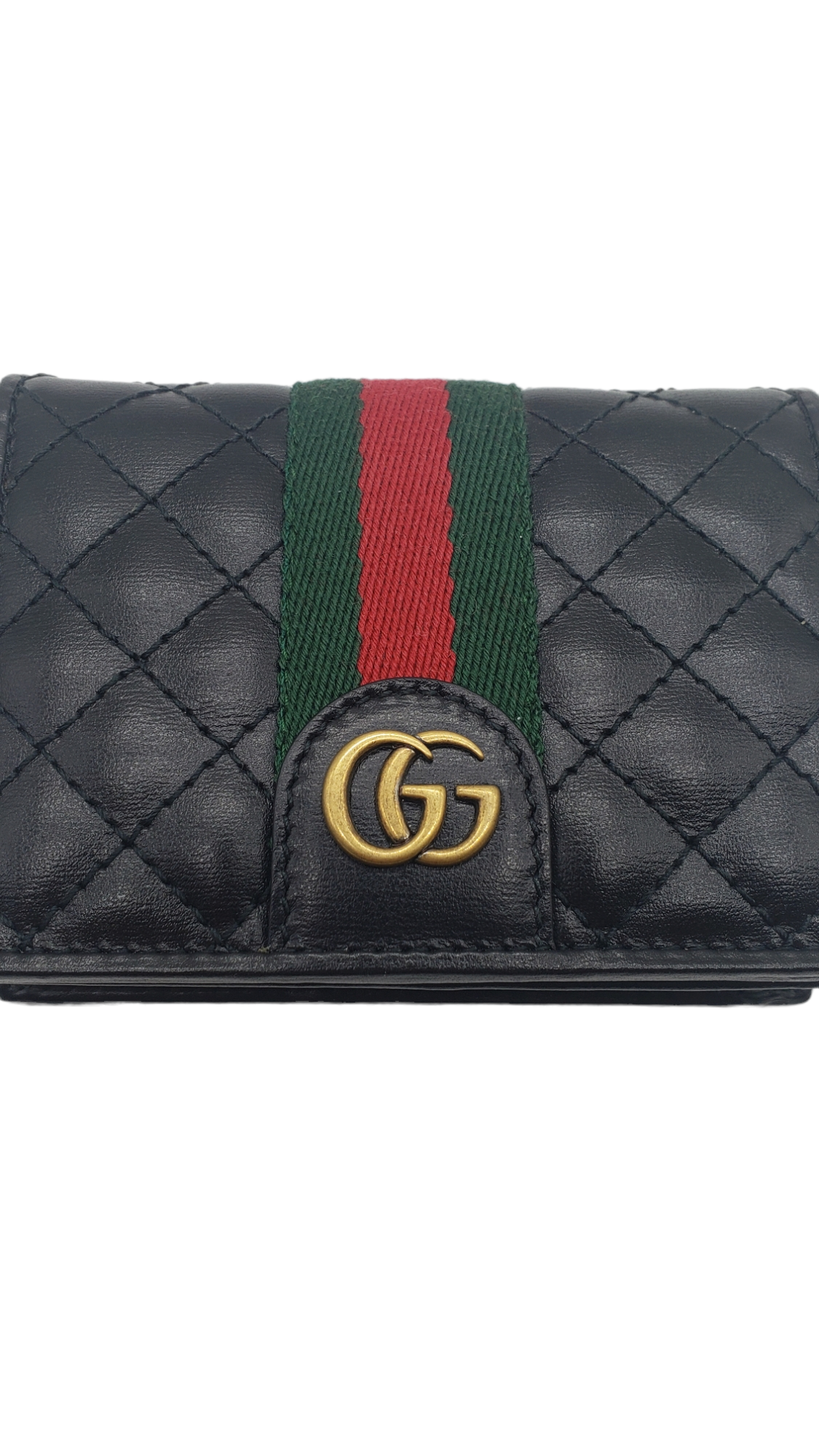 Gucci Black Leather Quilted Trapuntata Web Stripe Card Case