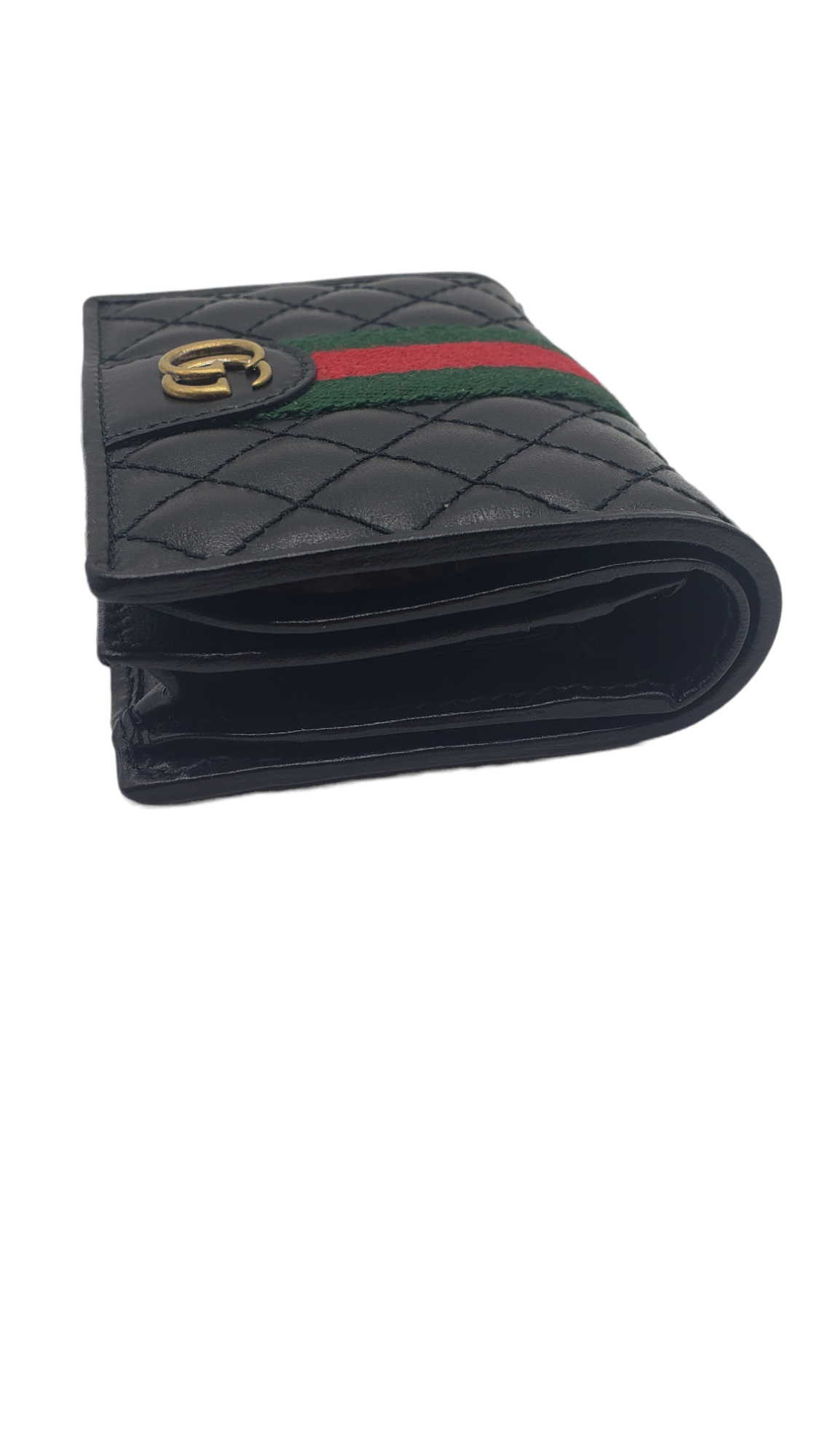 Gucci Black Leather Quilted Trapuntata Web Stripe Card Case