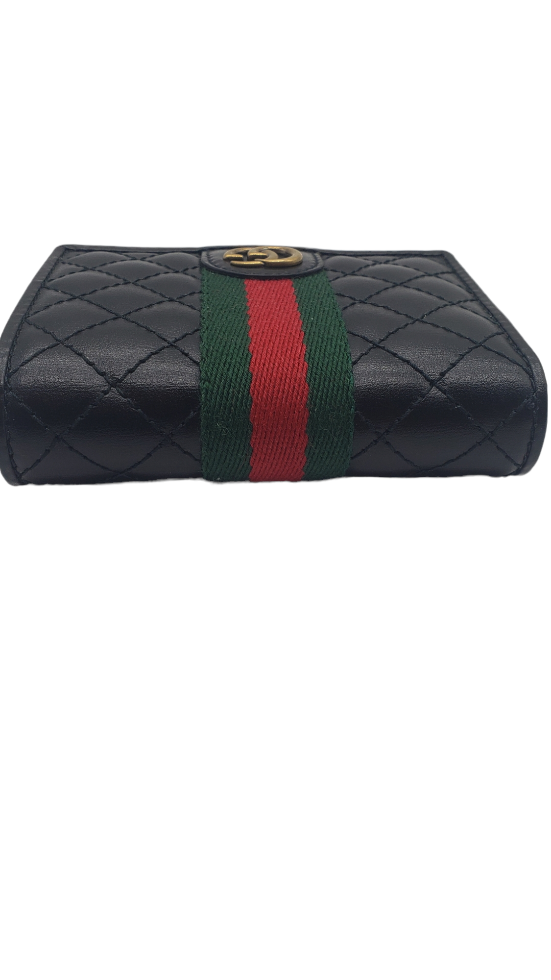 Gucci Black Leather Quilted Trapuntata Web Stripe Card Case
