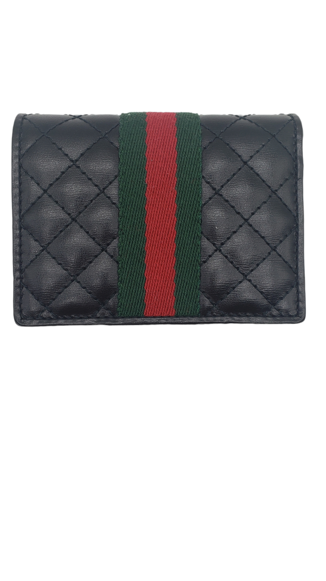 Gucci Black Leather Quilted Trapuntata Web Stripe Card Case