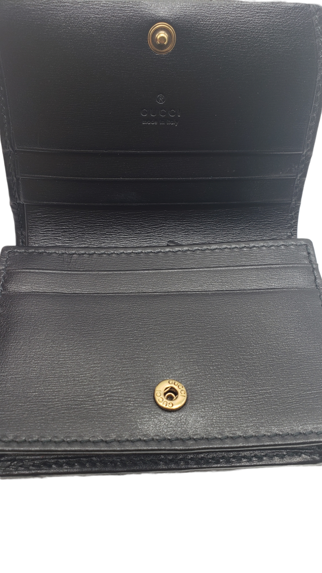 Gucci Black Leather Quilted Trapuntata Web Stripe Card Case