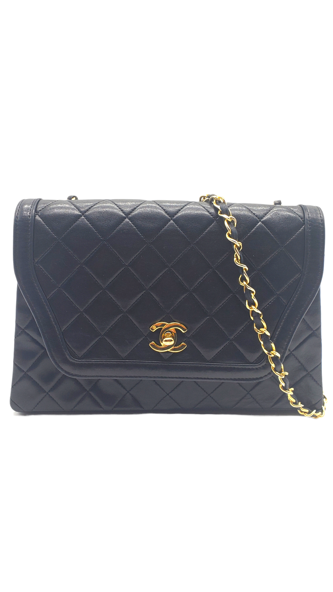 Chanel Black Vintage Lambskin 1989-1991 Quilted Trapeze Shoulder Bag